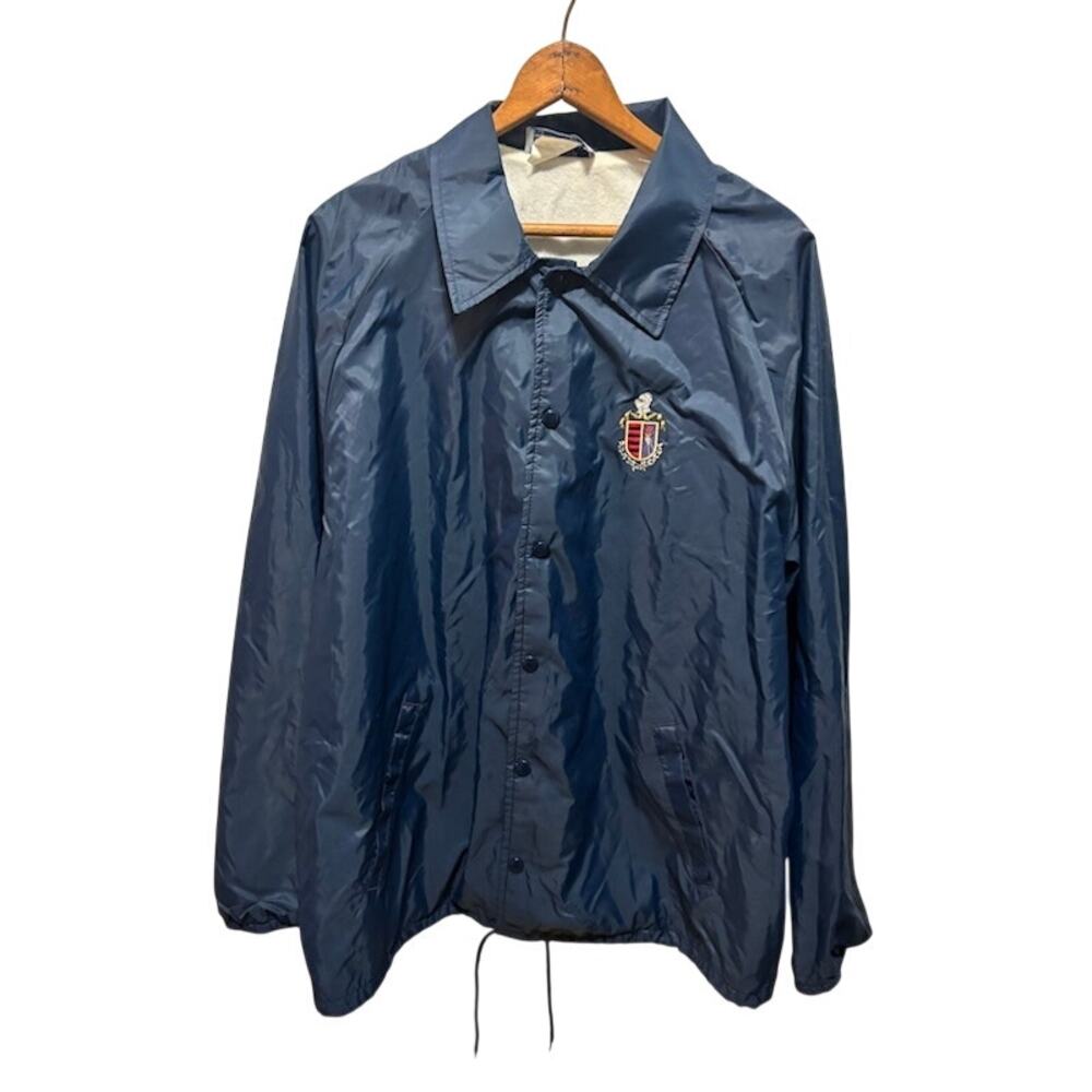 Vintage EACORP Coach Jacket Mens XXL Blue Crest USA Made Windbreaker Old Money